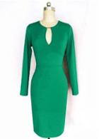 Rosewe Unicolor Hole With Chest Long Sleeve Green Bodycon Dress