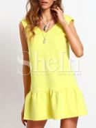 Shein Yellow Ruffle V Neck Backless Drop Waist Dress