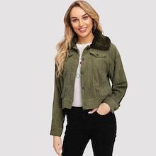 Shein Contrast Faux Fur Collar Cord Jacket