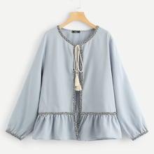 Shein Plus Contrast Trim Ruffle Hem Coat