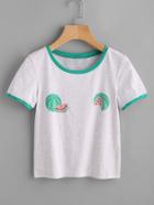 Shein Watermelon Print Contrast Trim Crop T-shirt