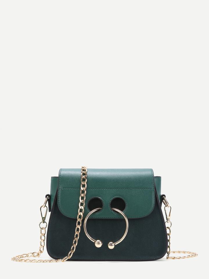 Shein Green Nose Ring Detail Pu Leather Mini Chain Bag