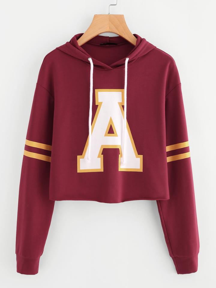 Shein Raw Cut Hem Crop Varsity Hoodie