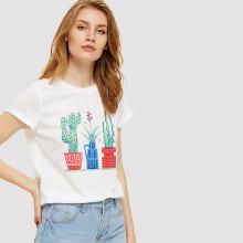 Shein Cactus Print Short Sleeve T-shirt