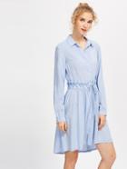 Shein Eyelet Lace Up Waist Shirt Dress