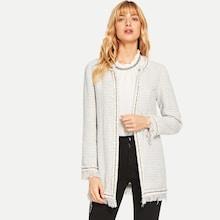 Shein Raw Hem Plaid Tweed Coat