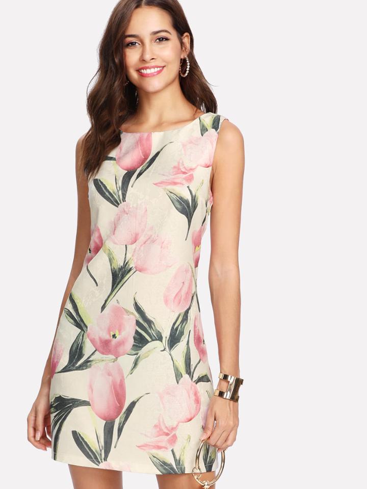 Shein Allover Flower Print Sleeveless Dress