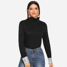 Shein Contrast Sequin High Neck Tee