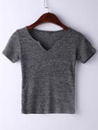Shein V Neckline Ribbed T-shirt
