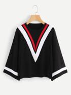 Shein Chevron Stripe Kimono Sleeve Jersey Sweater