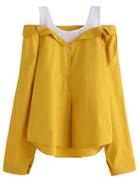 Shein Yellow Contrast Open Shoulder Dip Hem Combo Top