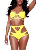 Rosewe Hollow Design Solid Yellow Two Pieces Swimwear