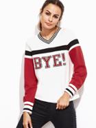 Shein Color Block Letter Print Striped Trim T-shirt