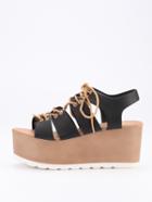 Shein Snake Embossed Lace-up Platform Sandals - Black