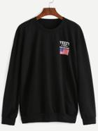 Shein Black American Flag And Letter Print Sweatshirt