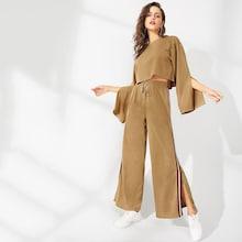Shein Snap Button Stripe Side Top & Pants Set