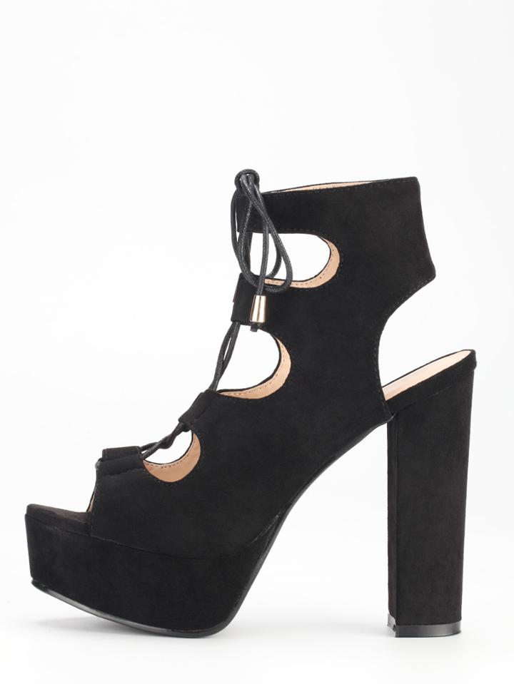 Shein Black Lace-up Chunky Block Heel Sandals