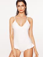Shein White Ruffle Design Low Back One-piece Swimwear