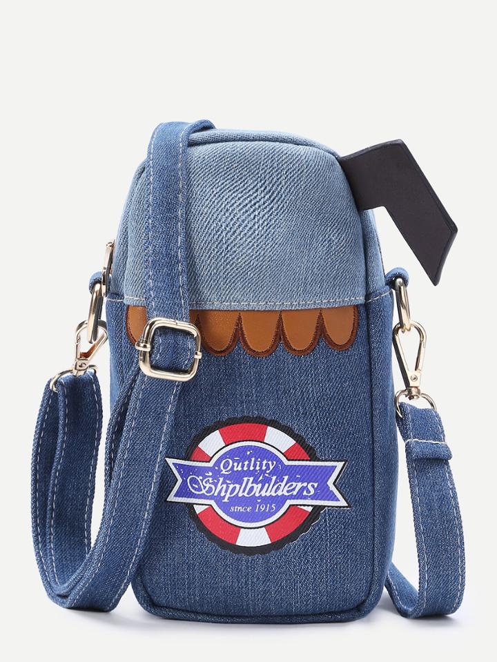 Shein Patch Design Denim Crossbody Bag
