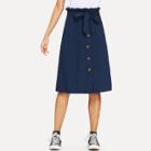 Shein Button Front Belted Ruffle Skirt