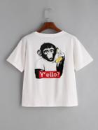 Shein White Monkey Print Back T-shirt