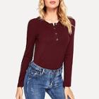 Shein Single Breasted Solid Tee