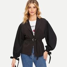Shein Self Belted Notched Collar Blazer