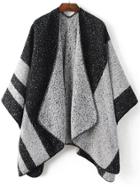 Shein Black Color Block Shawl Collar Poncho Sweater
