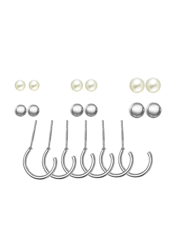 Shein Silver Plated Half Circle And Rounds Earring Set