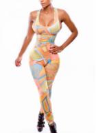 Rosewe Trendy Round Neck Geometric Print Design Woman Skinny Jumpsuit