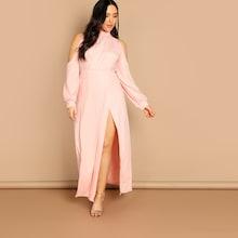 Shein Plus Open Shoulder Lantern Sleeve Split Dress