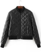 Shein Black Diamond Pattern Quilted Padded Zipper Jacket