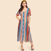 Shein Button Up Rainbow Striped Dress