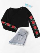 Shein Rose Print Sleeve Halter Tee