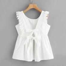 Shein Knot Back Lace Trim Blouse
