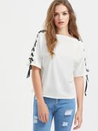 Shein Boat Neckline Lace Up Sleeve Tee