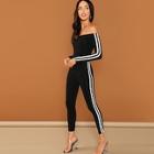 Shein Off Shoulder Striped Skinny Jumpsuit