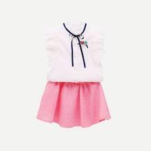 Shein Toddler Girls Tie Neck Blouse With Skirt