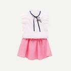 Shein Toddler Girls Tie Neck Blouse With Skirt