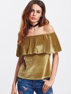 Shein Gold Off The Shoulder Velvet Ruffle Top