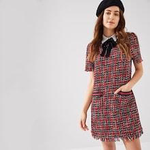 Shein Tie Neck Tweed Dress