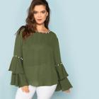 Shein Plus Pearl Embellished Layered Flounce Sleeve Top