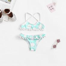 Shein Girls Pom Pom Hem Cross Bikini Set