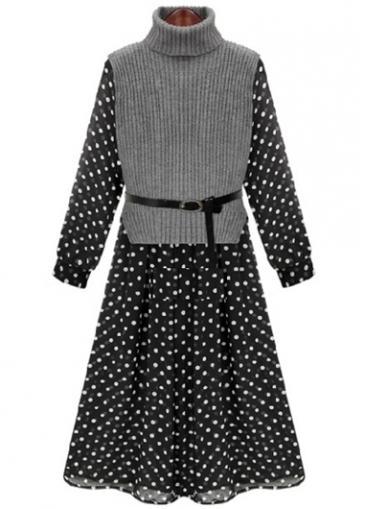 Rosewe Charming Long Sleeve Dot Print A Line Dress