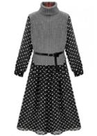 Rosewe Charming Long Sleeve Dot Print A Line Dress