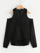 Shein Dip Hem Open Shoulder Hoodie