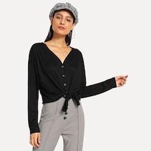 Shein V Neck Single Breasted Tee