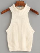 Shein Beige Sleeveless High Neck Knit Top