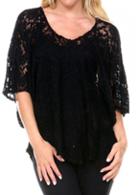 Rosewe Black Batwing Sleeve V Neck Lace Blouse