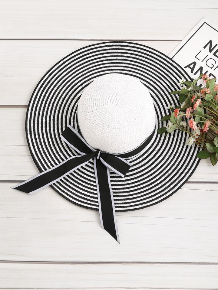 Shein Striped Bow Tie Floppy Hat